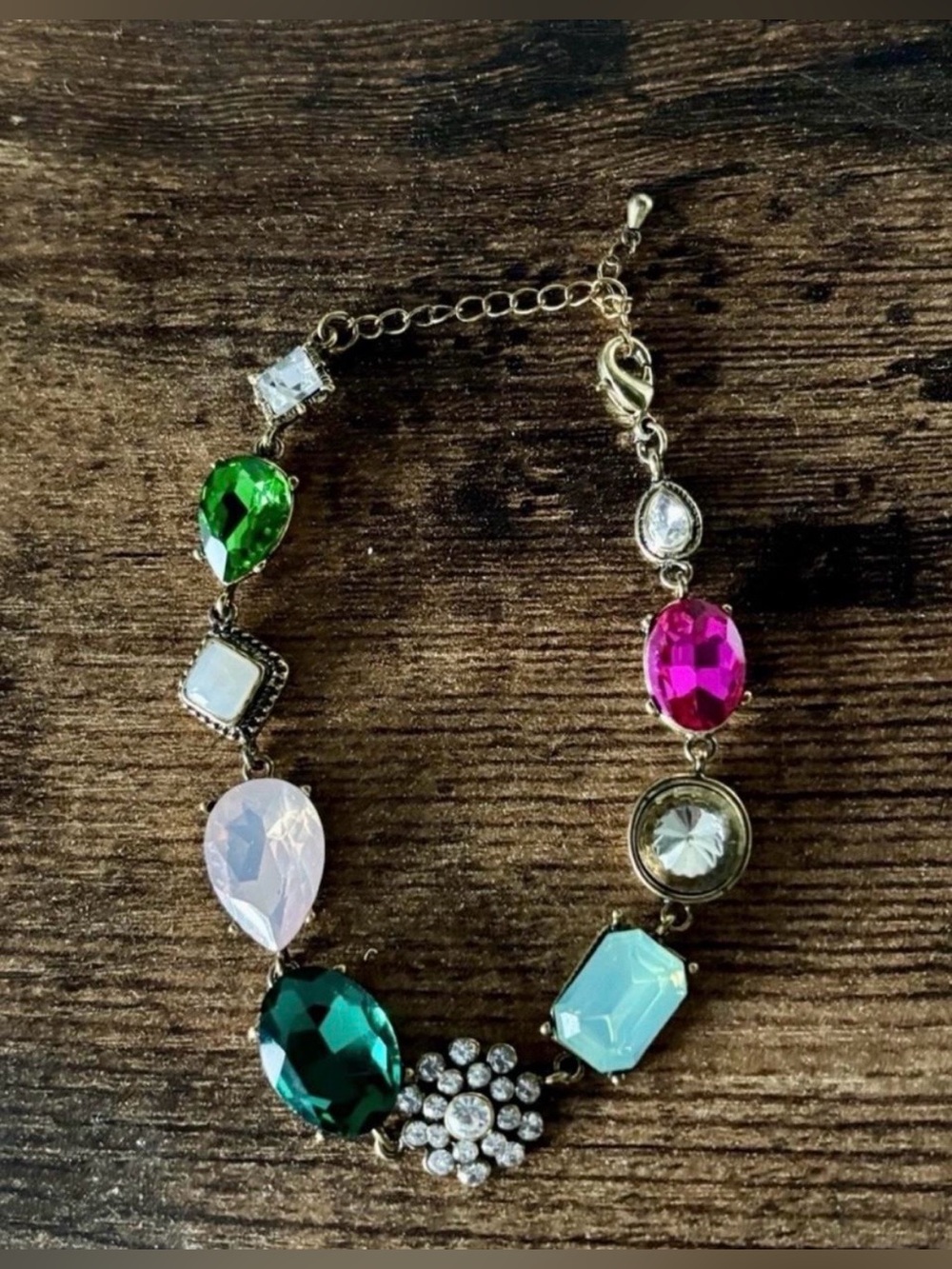 Multicolor Crystal Statement Bracelet - Gold Tone